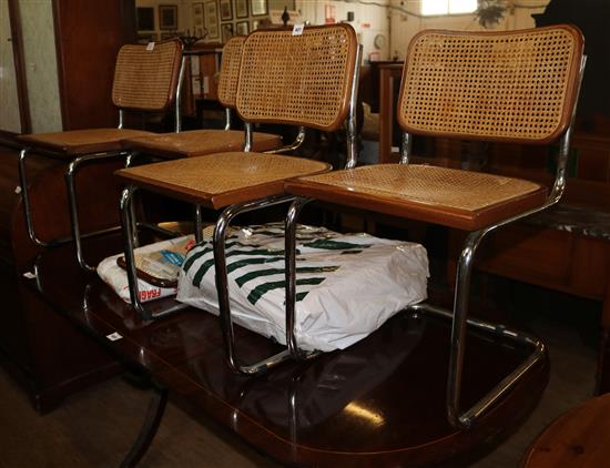 Set of four John Lewis chrome and caned beech dining chairs